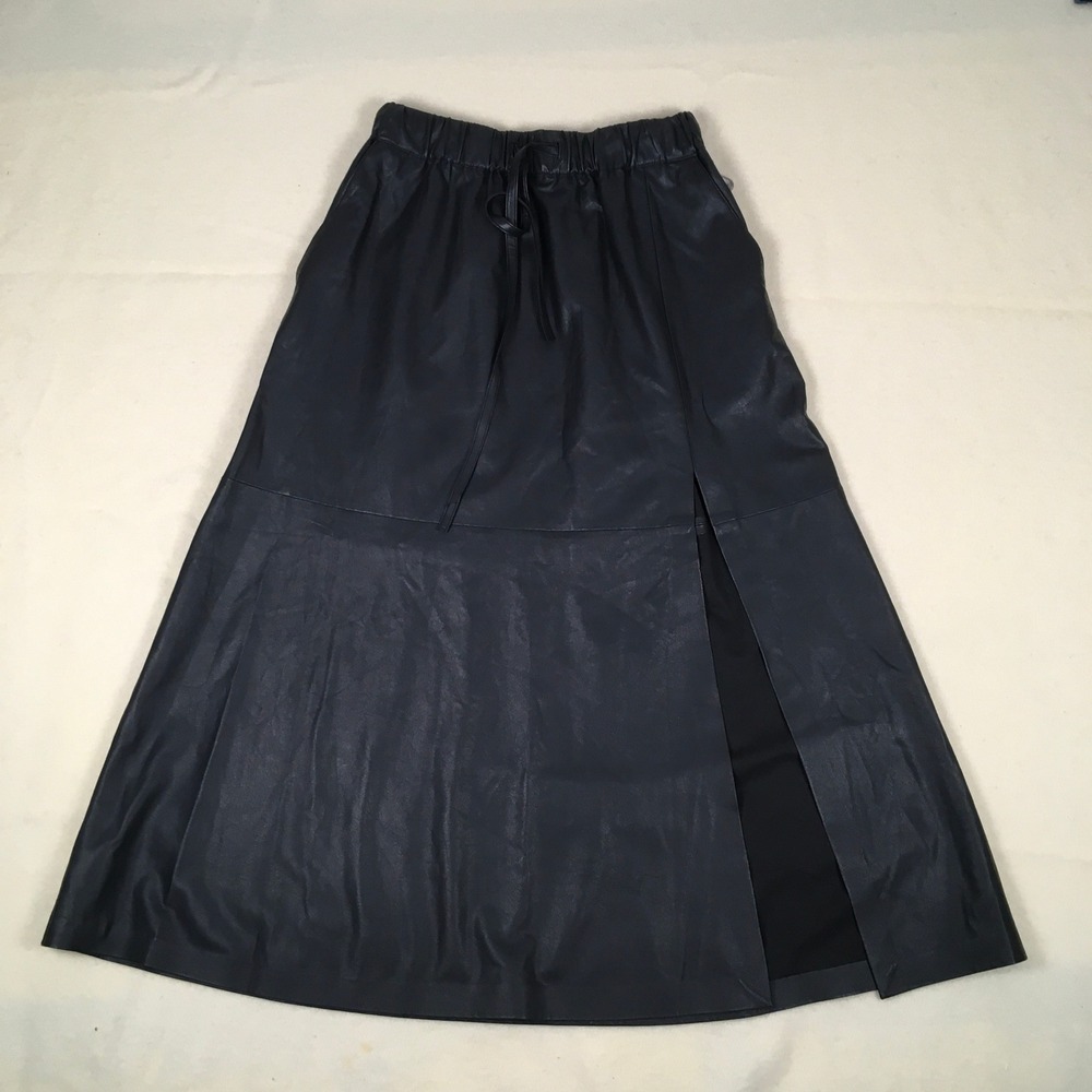 Brochu Walker NWT Danni A-Line Midi Skirt Size S‎ Faux Leather Black Onyx Slit